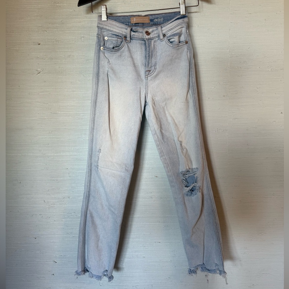 7 For All Mankind Edie Light Blue Straight Leg Fray Jeans